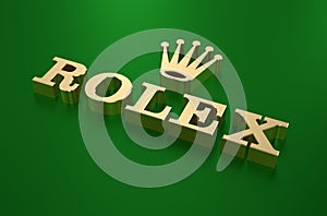 Gold Rolex logo - 3d illustration isometric view