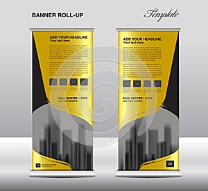 Gold Roll up banner template vector, flyer, advertisement