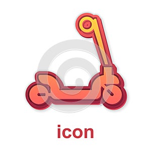 Gold Roller scooter for children icon isolated on white background. Kick scooter or balance bike. Vector