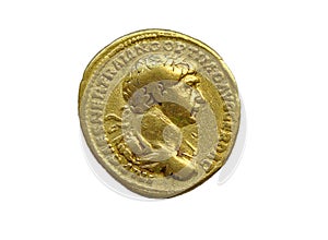 Gold Roman aureus coin of Roman emperor Trajan photo