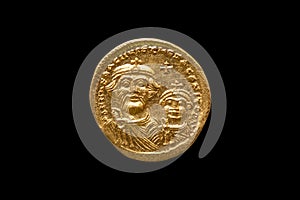 Gold Roman solidus coin of Roman Emperor Justinian I