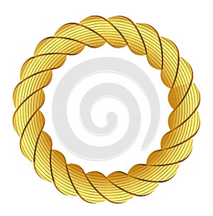 Gold rope of realistic nautical twisted rope knots, loops for decoration and covering isolated on transparent background
