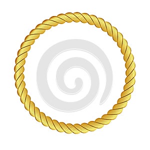 Gold rope of realistic nautical twisted rope knots, loops for decoration and covering isolated on transparent background