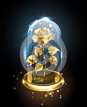 Gold rose under a glass dome