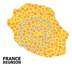 Gold Rotated Square Mosaic Map of Reunion Island