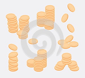 Gold Round Coin Isolated Big Heap Illustration Set