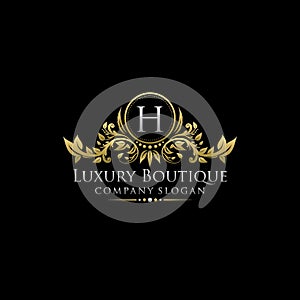 Gold Royal Luxury Boutique H Letter Logo.