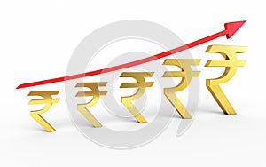 Gold rupee signs arrow up graphic