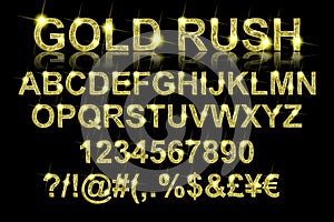 Gold rush. Gold alphabetic fonts