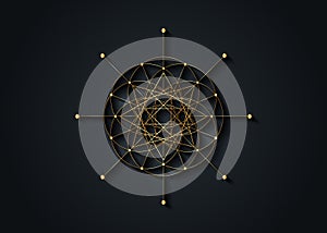 Gold Sacred Geometry, Seed of life, star symbol. Logo icon Geometric mystic mandala of alchemy esoteric Flower of Life. Vector