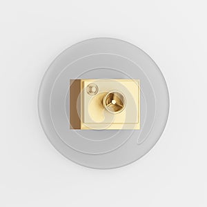 Gold safe icon. 3d rendering gray round key button, interface ui ux element