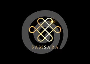 Gold Samsara icon. Guts of Buddha, The bowels of Buddha. The Endless knot or Eternal knot, happiness node, symbol of inseparabilit