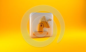Gold Satellite dish icon isolated on yellow background. Radio antenna, astronomy and space research. Silver square
