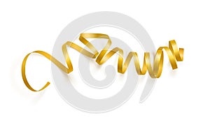 Gold satin ribbon isolated on white background. Vector of curved tape