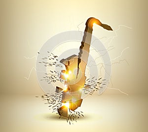 Gold saxophone crash. Vector