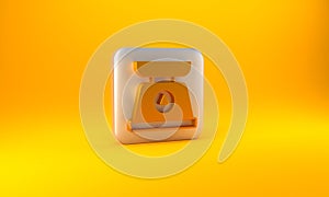 Gold Scales icon isolated on yellow background. Weight measure equipment. Silver square button. 3D render illustration