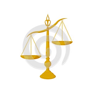 Gold scales used for weighing jewelry, and other various items. They are also a symbol of justice. Vector illustration