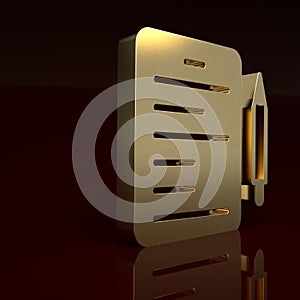 Gold Scenario icon isolated on brown background. Script reading concept for art project, films, theaters. Minimalism