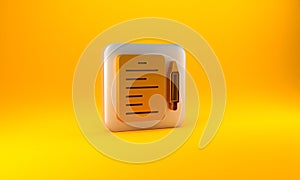 Gold Scenario icon isolated on yellow background. Script reading concept for art project, films, theaters. Silver square