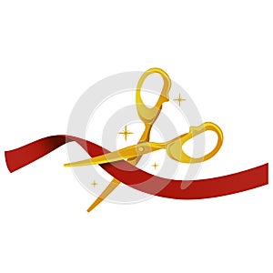 Gold Scissor cutting red Ribbon