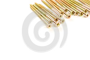 Gold screws isolated on white background