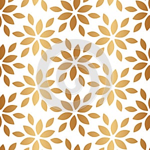 Gold seamless pattern. Abstract geometric background with floral leaf. Golden leaves plant. Design with flowers leaves. Wallpaper