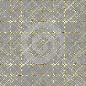 Gold seamless pattern. Striped grunge plaid grey and yellow golden texture background