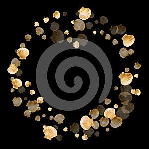 Gold seashells isolated, pearl bivalved mollusks