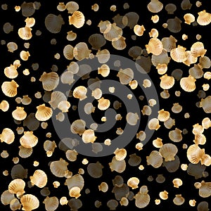 Gold seashells vector, golden pearl bivalved mollusks.