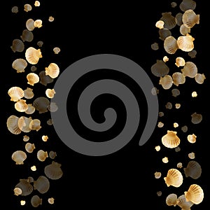 Gold seashells vector, golden pearl bivalved mollusks.