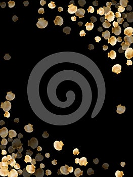 Gold seashells vector, golden pearl bivalved mollusks.