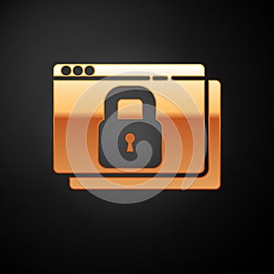 Gold Secure your site with HTTPS, SSL icon isolated on black background. Internet communication protocol. Vector