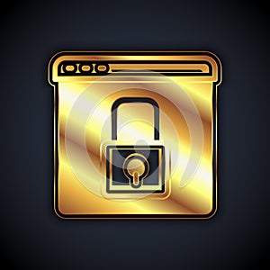 Gold Secure your site with HTTPS, SSL icon isolated on black background. Internet communication protocol. Vector
