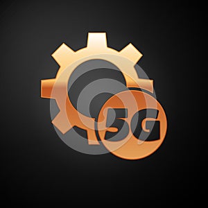 Gold Setting 5G new wireless internet wifi connection icon isolated on black background. Global network high speed