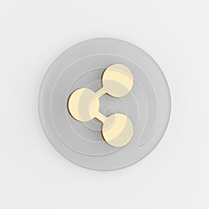 Gold share icon in flat style. 3d rendering gray round key button, interface ui ux element