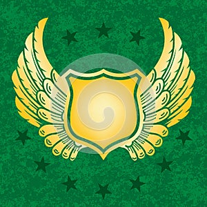 Gold shield with green grunge background