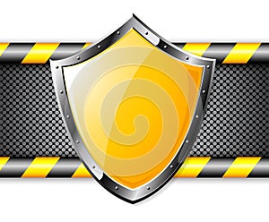 Gold shield over steel dotted background