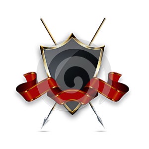 Gold shield and red ribbon.