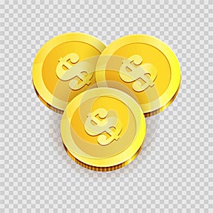 Gold shiny coins with dollar signs isolated illustration