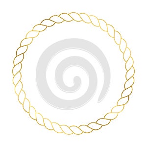 Gold shiny glowing vintage rope circle frame with shadows isolated on white background. Gold realistic square border. Vector