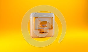 Gold Shopping cart on screen computer icon isolated on yellow background. Concept e-commerce, e-business, online