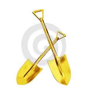 Gold shovel on white background. 3D illustration