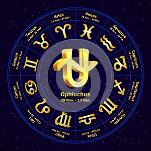 Gold sign of Zodiac Ophiuchus in circle. photo