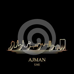 Gold silhouette of Ajman on black background photo