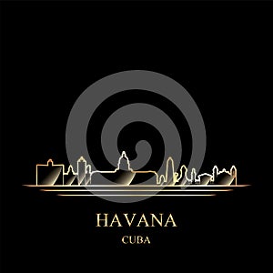 Gold silhouette of Havana on black background