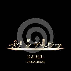 Gold silhouette of Kabul on black background photo