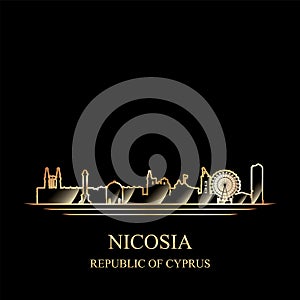 Gold silhouette of Nicosia on black background
