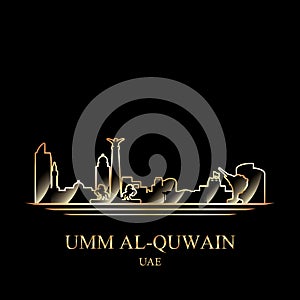 Gold silhouette of Umm al-Quwain on black background photo