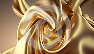 Gold silk fabric background texture abstract pattern. Luxury satin cloth 3d render.