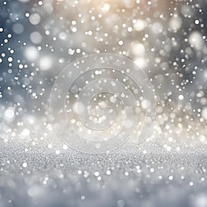 Gold silver abstract snow falling winter christmas New Year background sparkles glitter shine, AI generated image